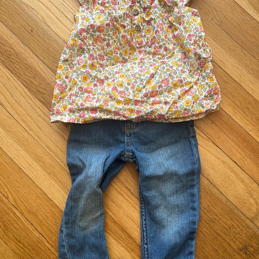 Floral Top and Denim Jeans Set